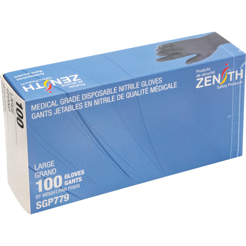 Puncture-Resistant Medical-Grade Disposable Gloves, Large, Nitrile, 5-mil, Powder-Free, Black, Class 2 TGS INDUSTRIEL