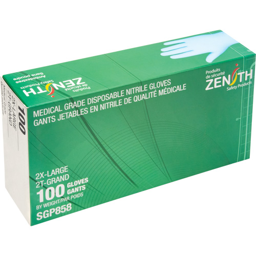 Gants jetables de calibre m&eacute;dical r&eacute;sistants &agrave; la perforation, 2T-Grand, Nitrile, 3,5 mils, Sans poudre, Bleu, Classe 2 TGS INDUSTRIEL