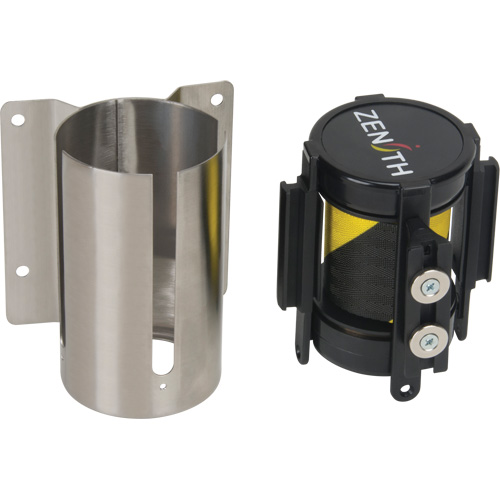 Barri&egrave;re &agrave; fixation murale avec ruban magn&eacute;tique, Acier, Fixation par vis, 7', Ruban Noir et jaune TGS INDUSTRIEL