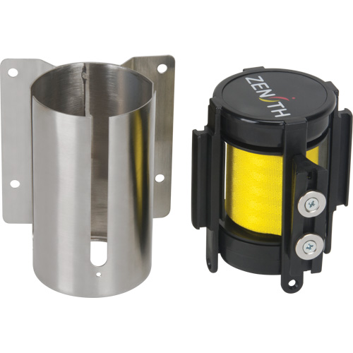 Barri&egrave;re &agrave; fixation murale avec ruban magn&eacute;tique, Acier, Fixation par vis, 7', Ruban Jaune TGS INDUSTRIEL