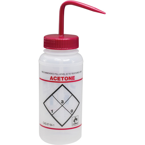 Bouteille de rinsage &agrave; grande ouverture avec &eacute;tiquette de s&eacute;curit&eacute; "Acetone", 16 oz TGS INDUSTRIEL