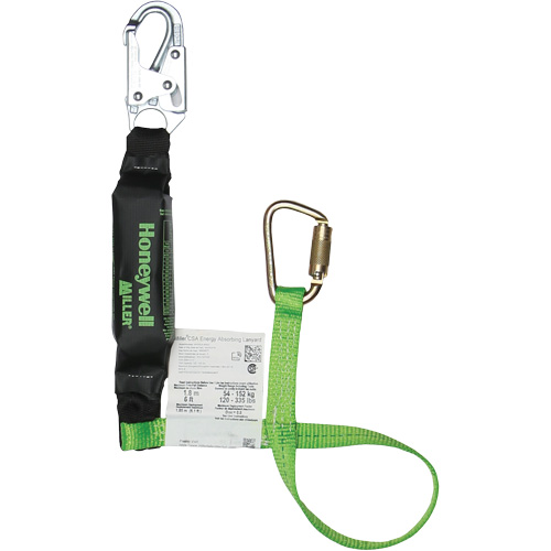 Miller&reg; HP Shock-Absorbing Lanyard, 4', Carabiner Center, Locking Snap Hook Leg Ends, Polyester TGS INDUSTRIEL