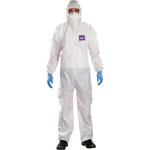 Combinaison 3 pi&egrave;ces avec capuchon AlphaTec Microchem r&eacute;sistant aux produits chimiques, 2T-Grand, Blanc TGS INDUSTRIEL