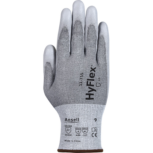Gants r&eacute;sistants aux coupures 11-755  Hyflex, Taille 6, Calibre 18, Rev&ecirc;tement Polyur&eacute;thane, Enveloppe en Polyester/PEHP/Tungst&egrave;ne/Spandex, ASTM ANSI niveau A5/EN 388 niveau E TGS INDUSTRIEL