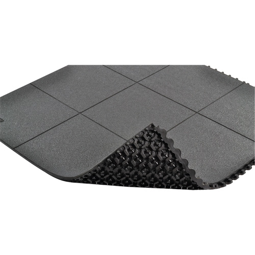Cushion-Ease&reg; Interlocking Anti-Fatigue Mat, Pebbled, 3' x 3' x 3/4", Black, Natural Rubber TGS INDUSTRIEL