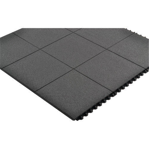 Cushion-Ease&reg; Interlocking Anti-Fatigue Mat, Pebbled, 3' x 3' x 3/4", Black, Natural Rubber TGS INDUSTRIEL