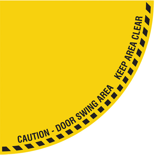 "Caution" Quarter Circle Swing Door Floor Sign, Adhesive, English with Pictogram TGS INDUSTRIEL