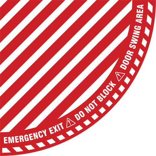 "Emergency Exit" Quarter Circle Swing Door Floor Sign, Adhesive, English with Pictogram TGS INDUSTRIEL