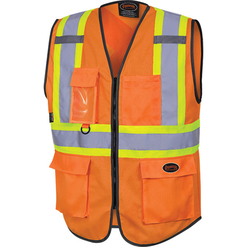 6958 Zipper Front Safety Vest, High Visibility Orange, Small, Polyester TGS INDUSTRIEL