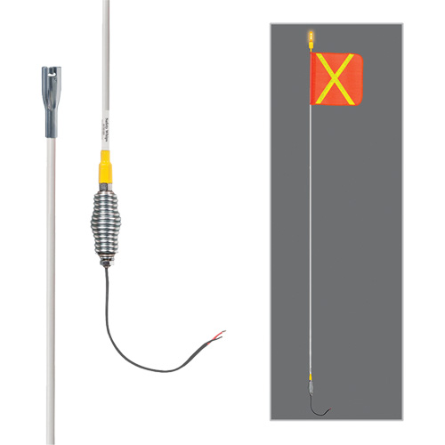 Tiges de s&eacute;curit&eacute; tout-temps de s&eacute;rie lourde avec lumi&egrave;re DEL constante Safety Whip, Fixation Ressort, Hauteur 12', Orange avec X r&eacute;fl&eacute;chissant TGS INDUSTRIEL