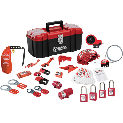 Trousse de cadenassage avec cadenas en thermoplastique de qualit&eacute; sup&eacute;rieure Zenex, Ensemble &eacute;lectrique/Vanne, 27 composants compris TGS INDUSTRIEL