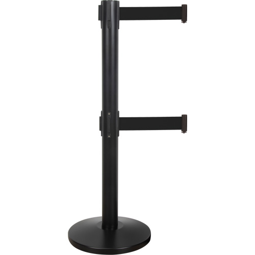 Barri&egrave;re pour le contr&ocirc;le des foules &agrave; courroie double, Acier, 35" h, Ruban Noir, Longueur du ruban 7' TGS INDUSTRIEL