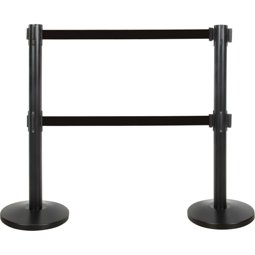 Barri&egrave;re pour le contr&ocirc;le des foules &agrave; courroie double, Acier, 35" h, Ruban Noir, Longueur du ruban 7' TGS INDUSTRIEL