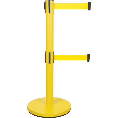 Dual Belt Crowd Control Barrier, Steel, 35" H, Yellow Tape, 7' Tape Length TGS INDUSTRIEL