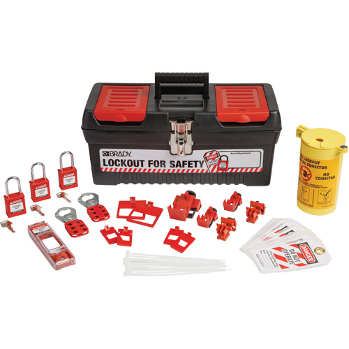Trousse de cadenassage et d&eacute;tiquetage &eacute;lectrique avec cadenas de s&eacute;curit&eacute; en nylon dans une boîte &agrave; outils, Ensemble &eacute;lectrique, 33 composants compris TGS INDUSTRIEL