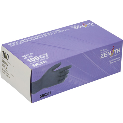 Medical Grade Disposable Gloves, Medium, Nitrile, 6-mil, Powder-Free, Black, Class 2 TGS INDUSTRIEL