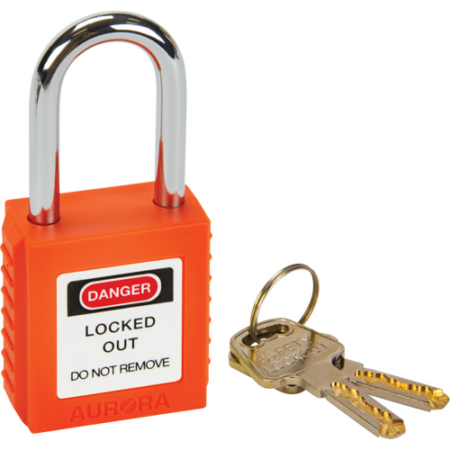 Verrou de s&eacute;curit&eacute;, Orange, Cl&eacute;s diff&eacute;rentes, Thermoplastique, Largeur de 1-1/2" TGS INDUSTRIEL