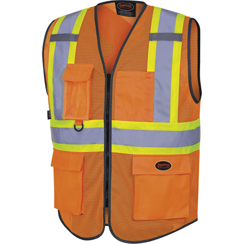 6960 Front Mesh Safety Vest, High Visibility Orange, Medium, Polyester TGS INDUSTRIEL