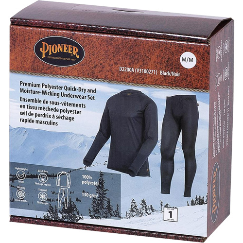 D2200A Premium Quick-Dry & Moisture-Wicking Underwear Set, Men's, X-Small, Black TGS INDUSTRIEL