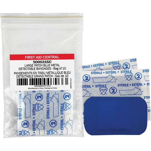 Blue Adhesive Bandages, Rectangular/Square, 3", Fabric Metal Detectable, Non-Sterile TGS INDUSTRIEL