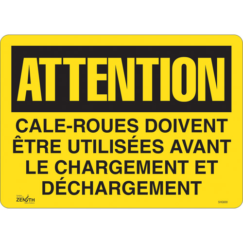 Enseigne  Cale-roues doivent &ecirc;tre utilis&eacute;es , 14" x 10", Vinyle, Français TGS INDUSTRIEL