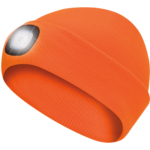 5675 Tuque en tricot avec lampe frontale &agrave; DEL, Doublure en Molleton, Taille unique, Orange haute visibilit&eacute; TGS INDUSTRIEL