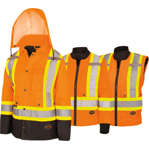 5020BBW Women's  7-in-1 Waterproof Jacket with Hood, Polyester/Polyurethane, High Visibility Orange, X-Small TGS INDUSTRIEL