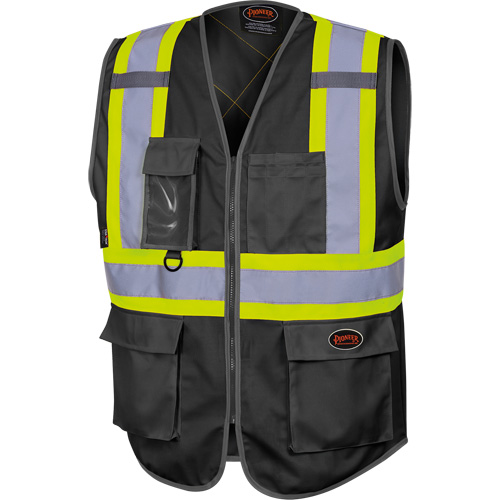 6959BK Tricot High-Visibility Safety Vest with Zipper Closure, Black, X-Small, Polyester TGS INDUSTRIEL