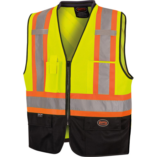 6895 Veste de s&eacute;curit&eacute; haute visibilit&eacute; bicolore avec fermeture &agrave; glissi&egrave;re sur tout le devant, Noir/Jaune lime haute visibilit&eacute;, 2T-Grand/3T-Grand, Polyester TGS INDUSTRIEL