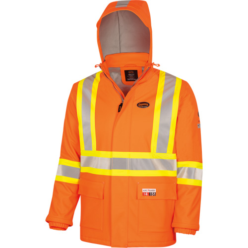 5884 Manteau imperm&eacute;able ignifuge et r&eacute;sistant aux arcs &eacute;lectriques avec capuchon Flash-Gard, Petit, Orange haute visibilit&eacute;, 51 cal/cm² TGS INDUSTRIEL