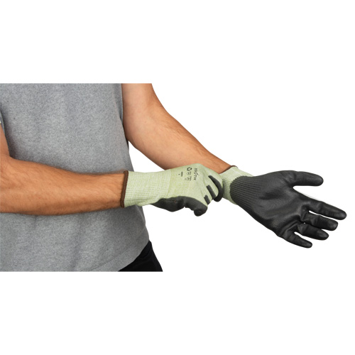 Gants &eacute;lastiques &eacute;cologiques sans coutures r&eacute;sistants &agrave; la coupe, Taille 8, Calibre 13, Rev&ecirc;tement Polyur&eacute;thane, Enveloppe en PEHP/rPET, ASTM ANSI niveau A4 TGS INDUSTRIEL