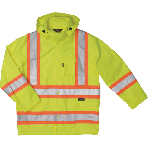 Ripstop Safety Rain Jacket, Polyester, Small, High Visibility Lime-Yellow TGS INDUSTRIEL