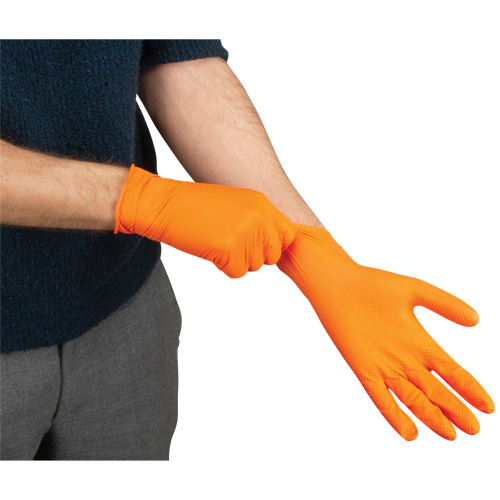 Heavyweight Tactile Grip Examination Gloves, 2X-Large, Nitrile, 8-mil, Powder-Free, Orange, Class 2 TGS INDUSTRIEL