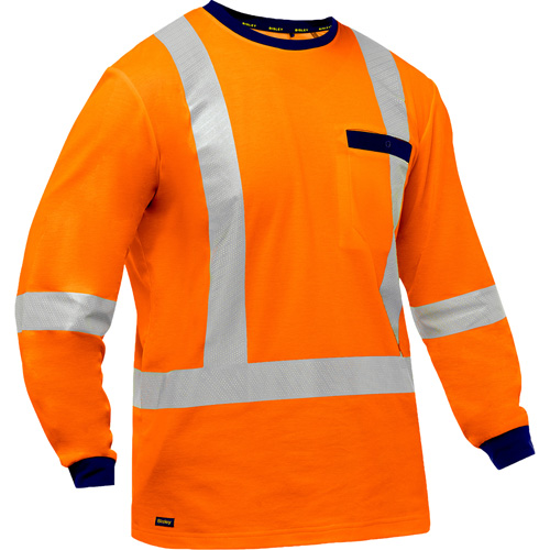 Bisley&reg; X-Back Long Sleeve Shirt, Poly-Cotton, Small, High Visibility Orange TGS INDUSTRIEL
