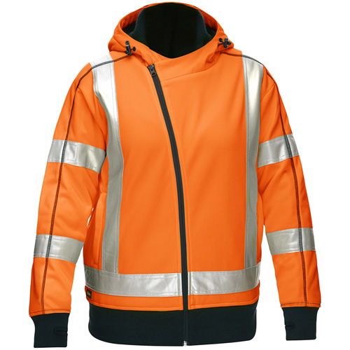 Bisley&reg; X-Back Women's Contoured Full Zip Hooded Sweatshirt with Sherpa Lining, 2X-Large, High Visibility Orange TGS INDUSTRIEL