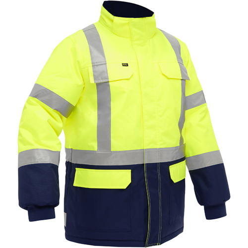 Bisley&reg; X-Back Extreme Cold Jacket with Navy Bottom, Polyester, High Visibility Lime-Yellow, 4X-Large TGS INDUSTRIEL
