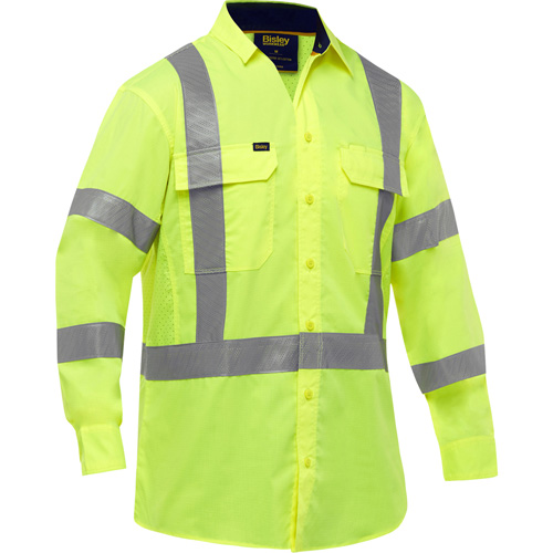 Chemise de travail &agrave; manches longues et X au dos Bisley avec X-Airflow, Poly-coton, Petit, Jaune lime haute visibilit&eacute; TGS INDUSTRIEL