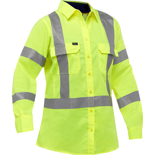 Bisley&reg; X-Back Women's Long Sleeve Work Shirt with X-Airflow, Poly-Cotton, Small, High Visibility Lime-Yellow TGS INDUSTRIEL