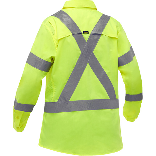 Bisley&reg; X-Back Women's Long Sleeve Work Shirt with X-Airflow, Poly-Cotton, Small, High Visibility Lime-Yellow TGS INDUSTRIEL