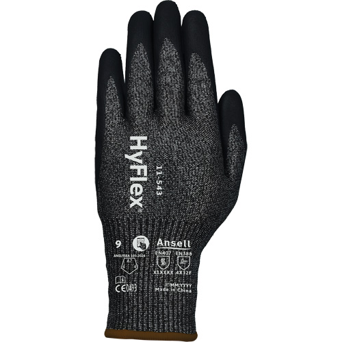 Gants r&eacute;sistants &agrave; la coupe HYFLEX 11-543, Taille 6, Calibre 13, Rev&ecirc;tement Nitrile, Enveloppe en Nylon/Acier inoxydable/PEHP/Spandex, ASTM ANSI niveau A7/EN 388 niveau F TGS INDUSTRIEL