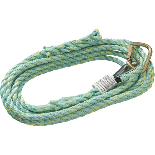 VL-1115-25 Cordage de s&eacute;curit&eacute; vertical avec mousqueton d'ancrage &agrave; une extr&eacute;mit&eacute; & &eacute;clisse dorsale d'extr&eacute;mit&eacute; &agrave; la traîne, Copolym&egrave;re TGS INDUSTRIEL
