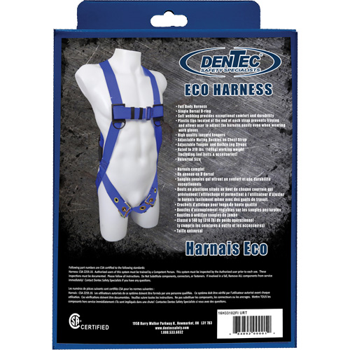 Harnais de s&eacute;curit&eacute; ECO dans une boîte de vente au d&eacute;tail, Certifi&eacute;e CSA, Classe A, Cap. 352 lb TGS INDUSTRIEL