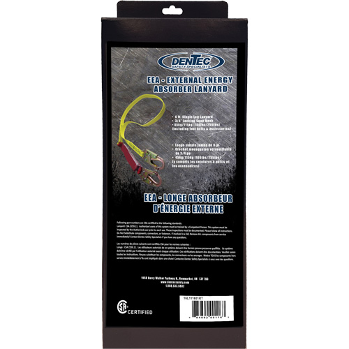 External Energy Absorber Lanyard with 3/4" Hook in Retail Box, 6', Snap Hook Center, Snap Hook Leg Ends, Polyester TGS INDUSTRIEL