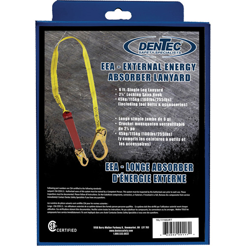 External Energy Absorber Lanyard with 2-1/4" Hook in Retail Box, 6', Snap Hook Center, Snap Hook Leg Ends, Polyester TGS INDUSTRIEL