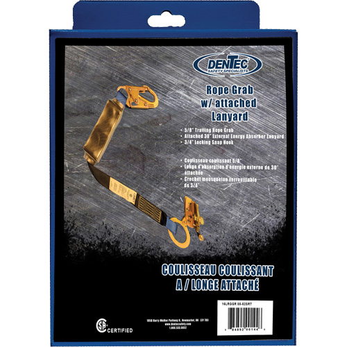 Trailing Rope Grab with Attached Shock Pack Lanyard in Retail Box, 2', Snap Hook Center, Snap Hook Leg Ends, Polyester TGS INDUSTRIEL