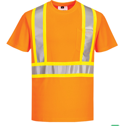 T-shirt de s&eacute;curit&eacute; &agrave; bandes contrastantes, Polyester, Petit, Orange haute visibilit&eacute; TGS INDUSTRIEL