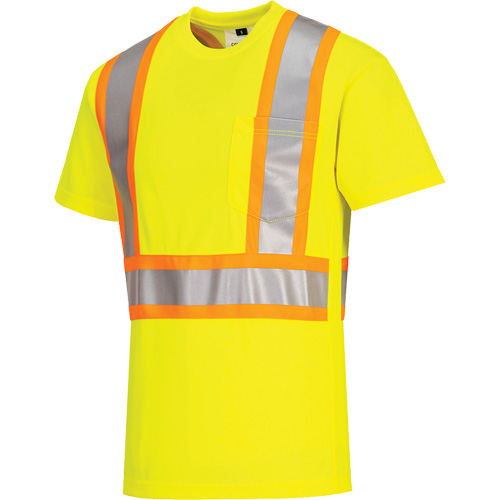 T-shirt de s&eacute;curit&eacute; &agrave; bandes contrastantes, Polyester, Petit, Jaune lime haute visibilit&eacute; TGS INDUSTRIEL