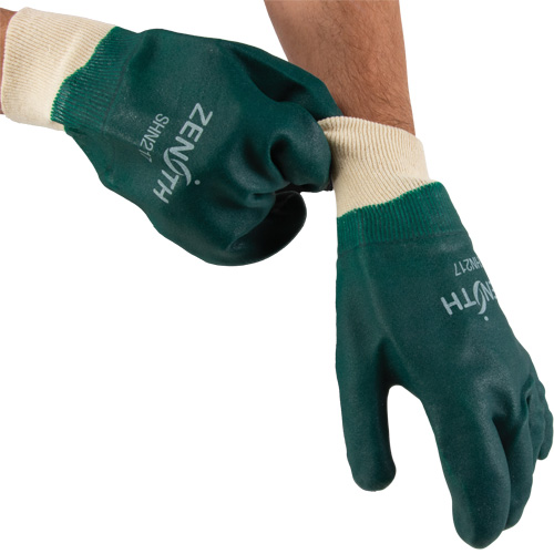 Double Dipped Green Gloves, 10" L, PVC, Cotton Jersey Inner Lining, 70-mil TGS INDUSTRIEL