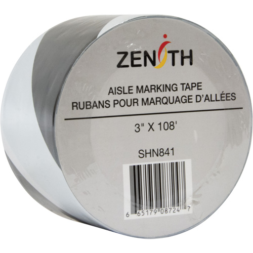 Aisle Marking Tape, 3" x 108', PVC, Black and White TGS INDUSTRIEL
