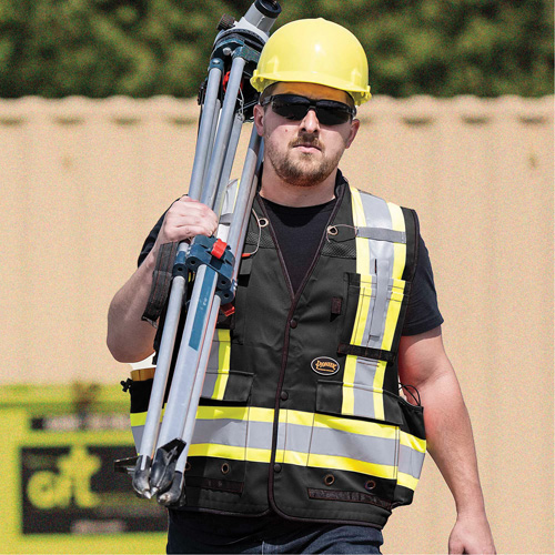 6679 Veste d'arpenteur antimicrobienne haute visibilit&eacute; avec dos en maille, Noir, Petit, Polyester TGS INDUSTRIEL